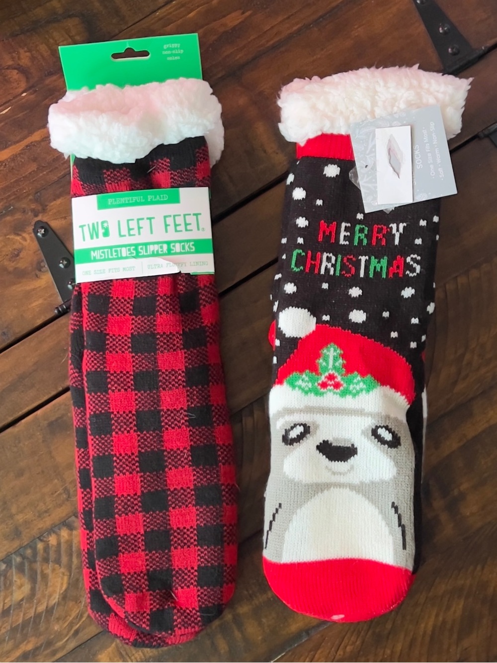Red & Black Plaid and Merry Christmas Slipper Socks